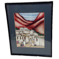 Pueblo Village, Adobe Rooftops – Amado Peña Lithograph 14" x 11" Framed Art