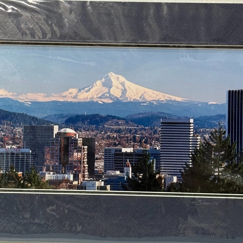 Portland Skyline Daytime with Mt. Hood — Signed Sherrill Photo Print 13" x 7"