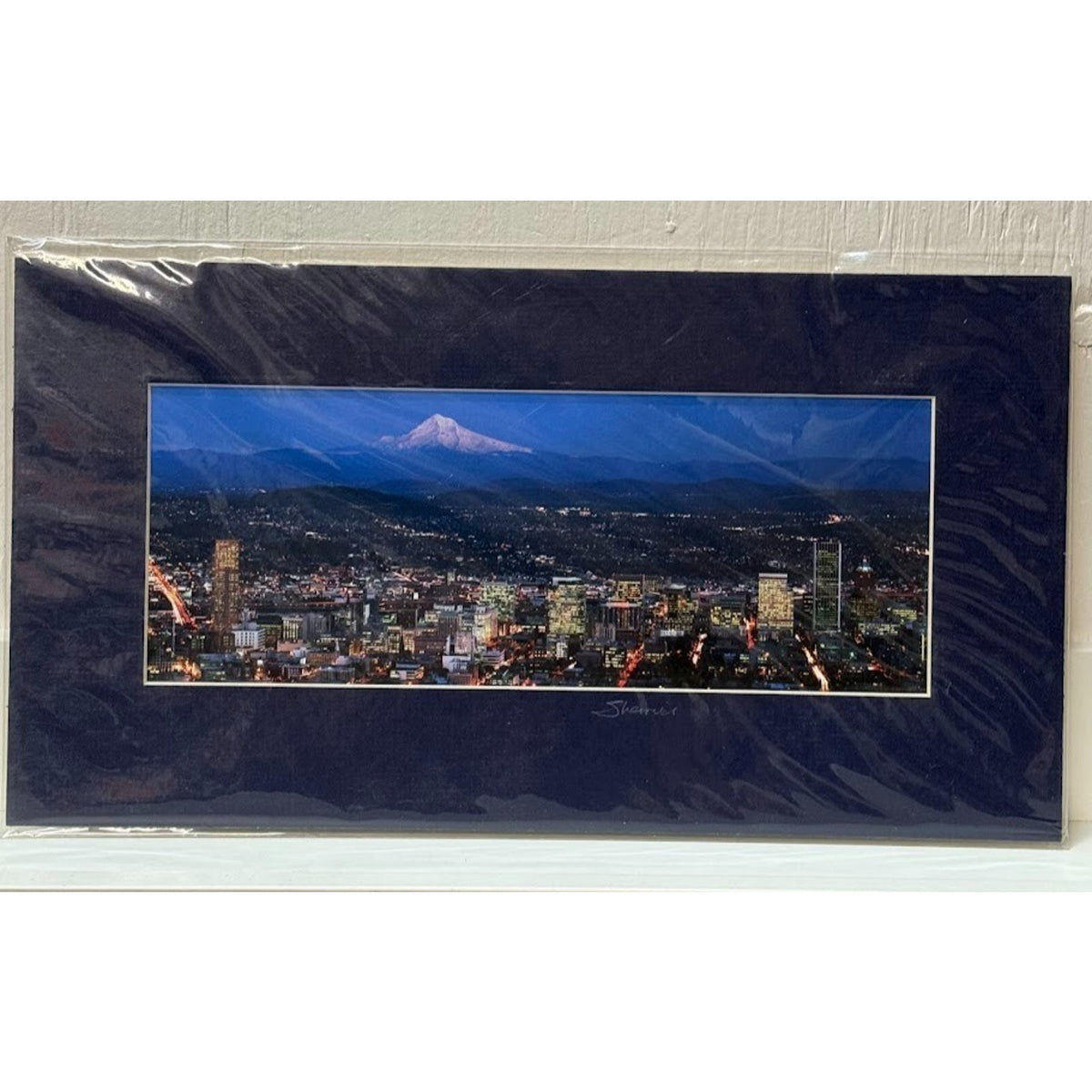 Portland Skyline Evening with Mt. Hood — Signed Sherrill Photo Print 20" x 8"