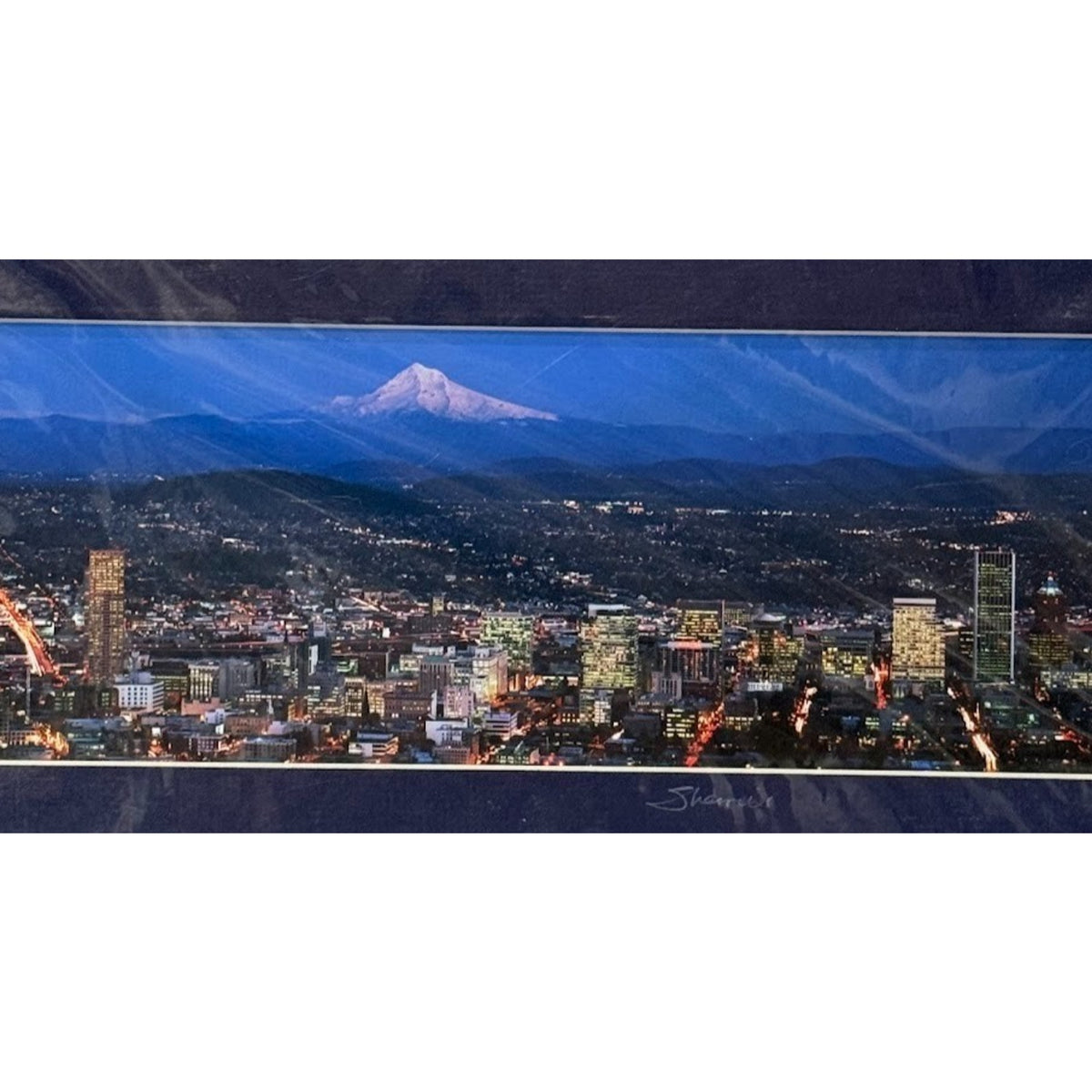 Portland Skyline Evening with Mt. Hood — Signed Sherrill Photo Print 20" x 8"