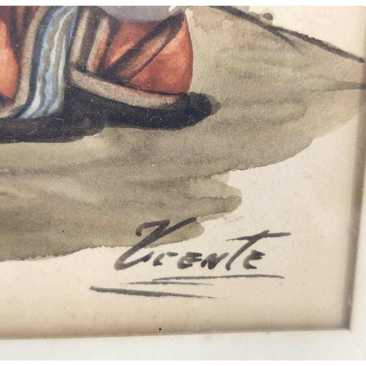Two Men and a Donkey, Costumbrista Scene – Signed Eduardo Vicente Watercolor 16" x 13"