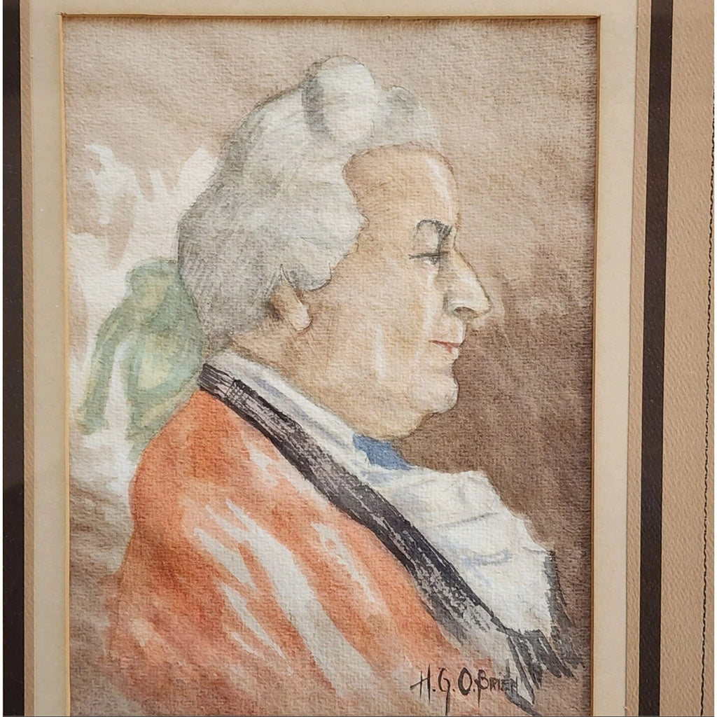 18th-Century Gentleman Portrait – Signed H.G. O'Brien Watercolor 6" x 8"