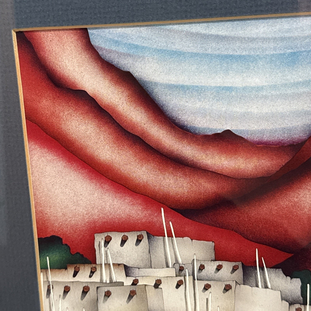 Pueblo Village, Adobe Rooftops – Amado Peña Lithograph 14" x 11" Framed Art