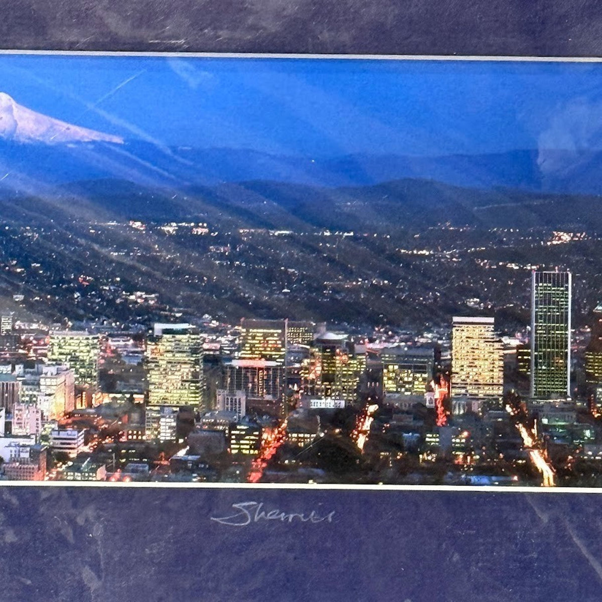 Portland Skyline Evening with Mt. Hood — Signed Sherrill Photo Print 20" x 8"