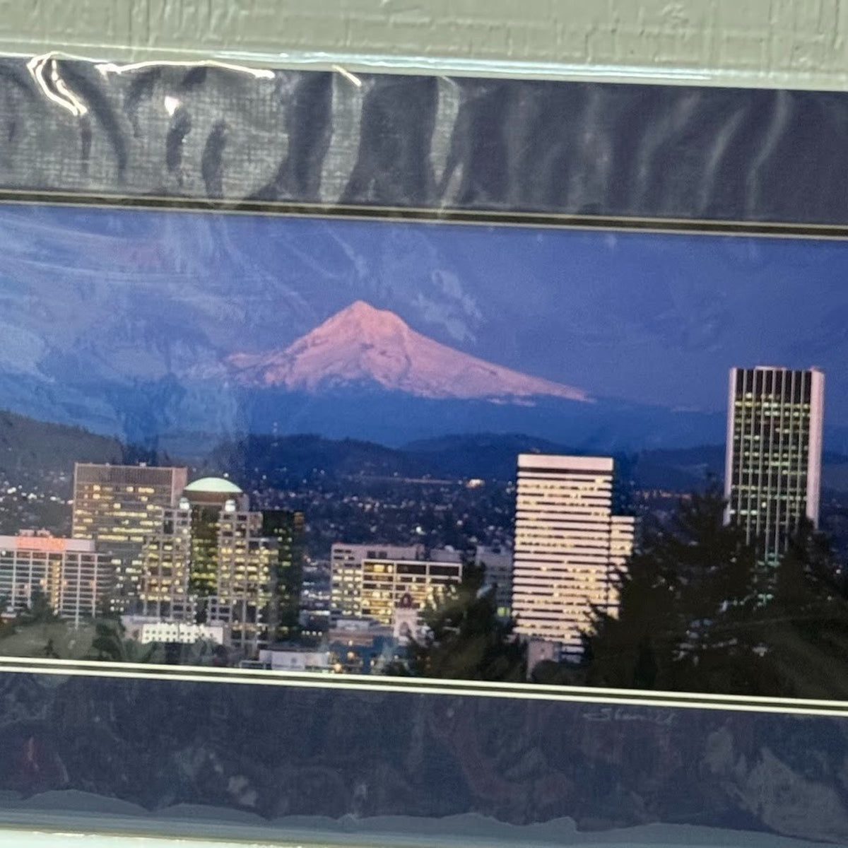 Portland Twilight Skyline and Mt. Hood — Signed Sherrill Photo Print 24" x 12"