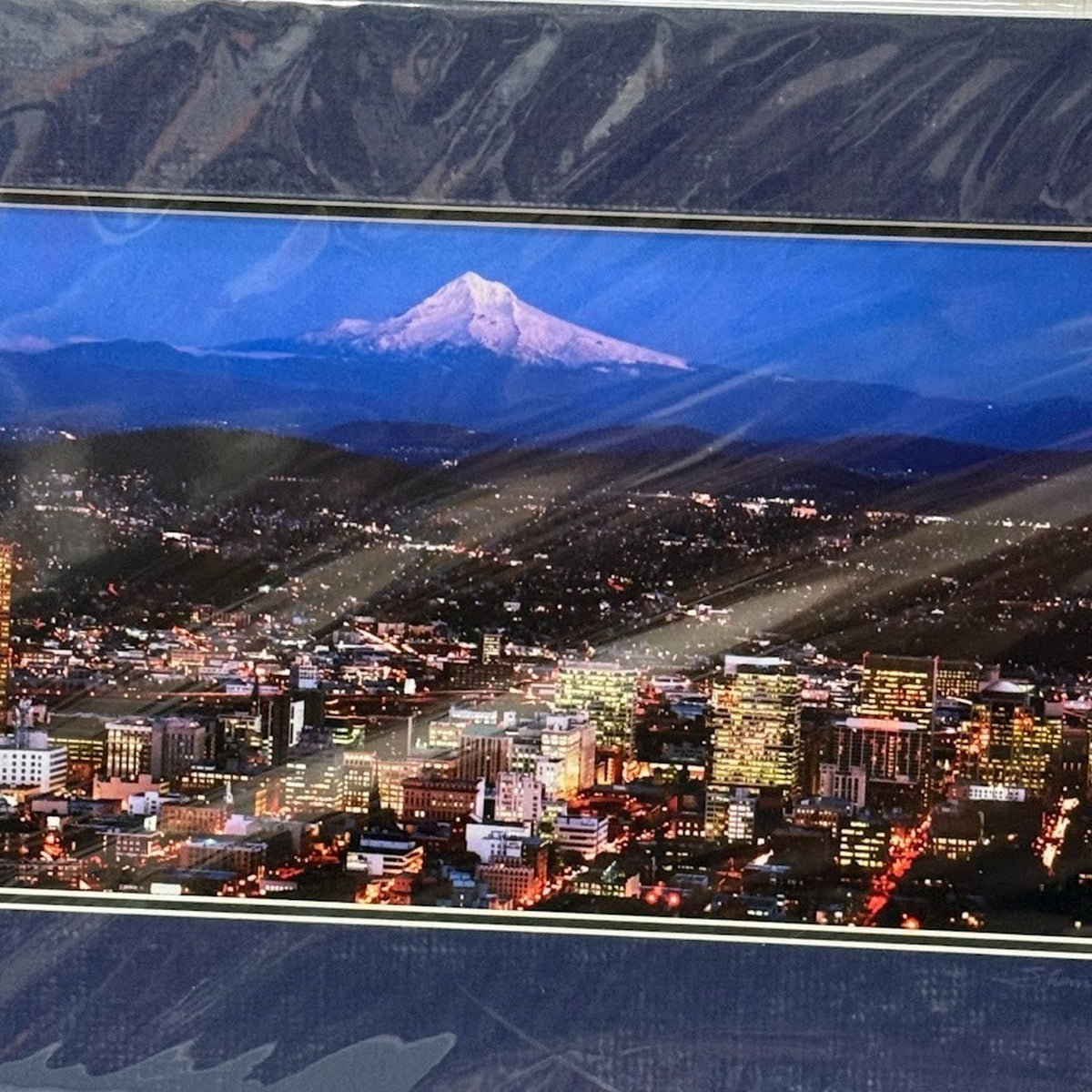 Portland Skyline at Night with Mt. Hood — Signed Sherrill Photo Print 13" x 7"